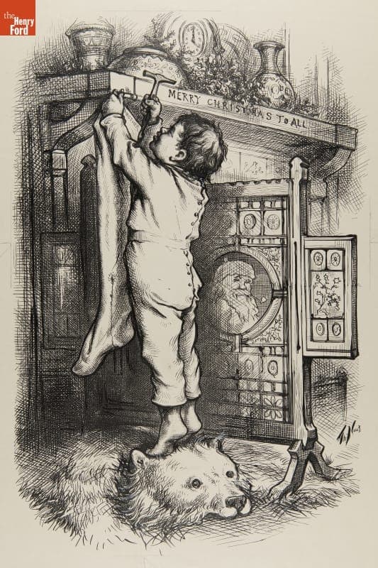 Etching Proof from a Thomas Nast Christmas Drawing, "Merry Chistmas to All," 1876
