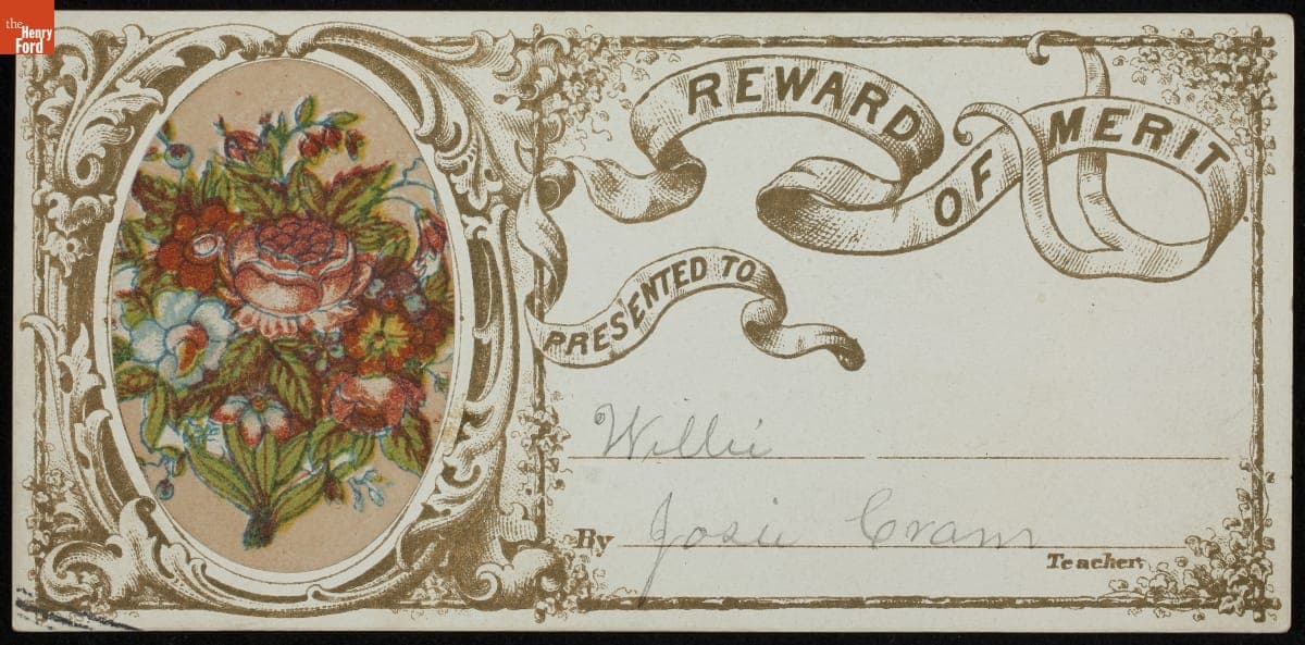 School Reward of Merit Given to Willie Eastman, 1840-1880