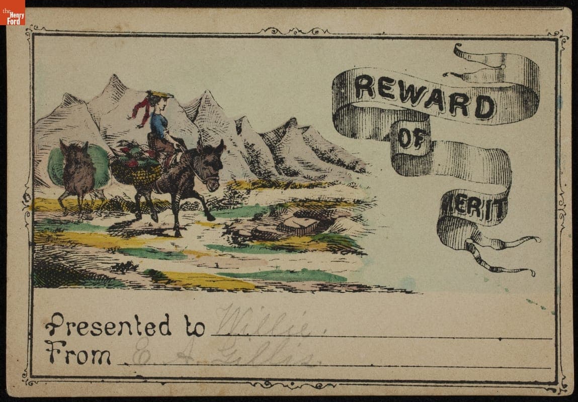 School Reward of Merit Given to Willie Eastman by E. A. Gillis, 1840-1880