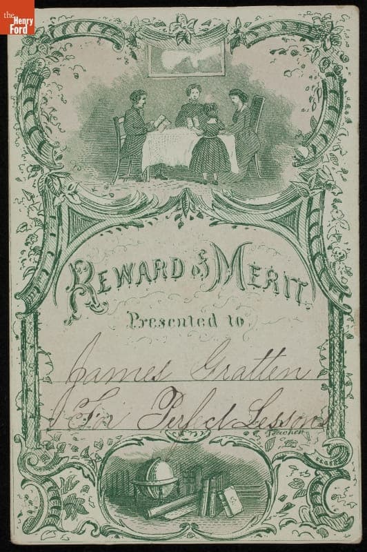 School Reward of Merit Given to James Grattan, 1868