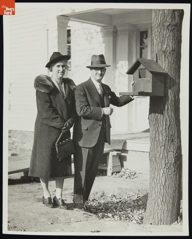 George Matthew Adams and his Sister Jessie Visiting the Adams House in Greenfield Village, Dearborn, Michigan, October 24, 1940