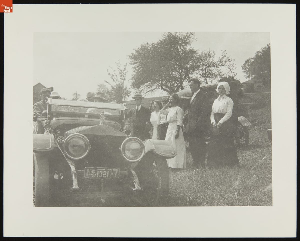 Henry Ford and John Burroughs in Rolls-Royce Car, with Others at Woodchuck Lodge, circa 1918