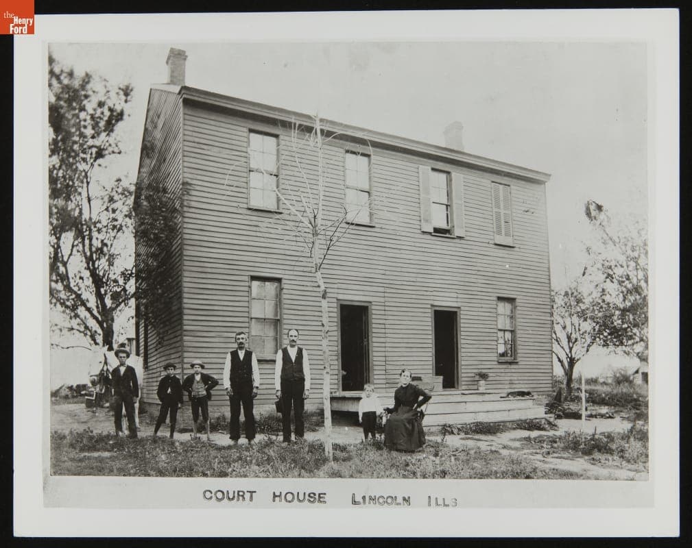 Group outside Logan County Courthouse, Lincoln, Illinois