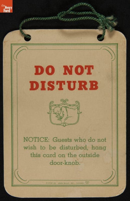 Sign, "Do Not Disturb," 1930-1943