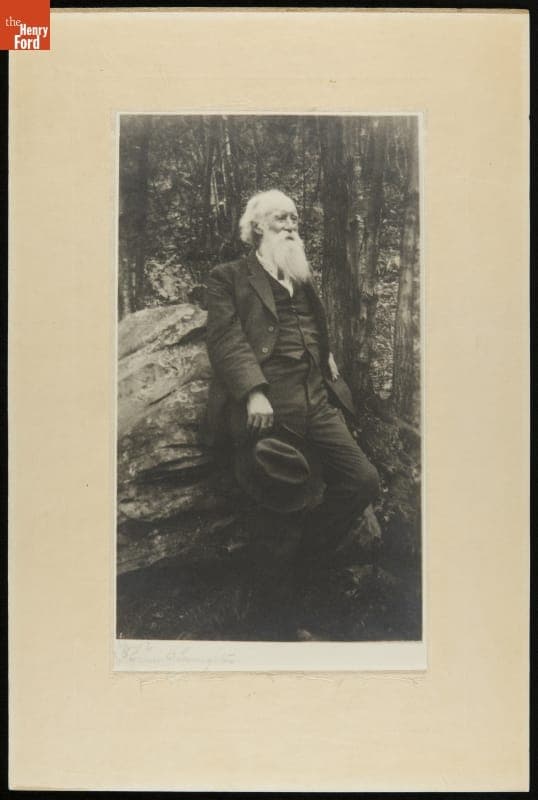John Burroughs at Boyhood Rock, near Woodchuck Lodge, circa 1919