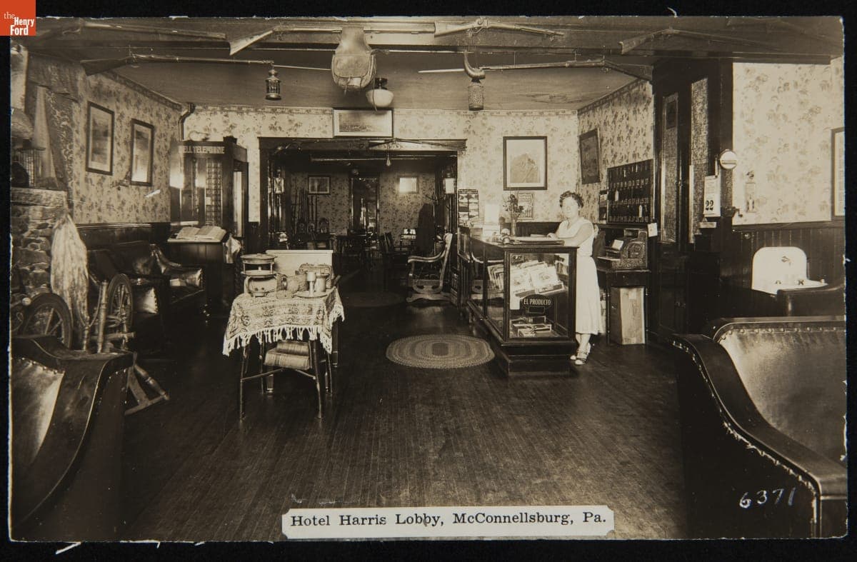 Hotel Harris Lobby, McConnellsburg, Pennsylvania, 1932-1950