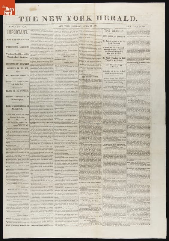 New York Herald Newspaper for April 15, 1865