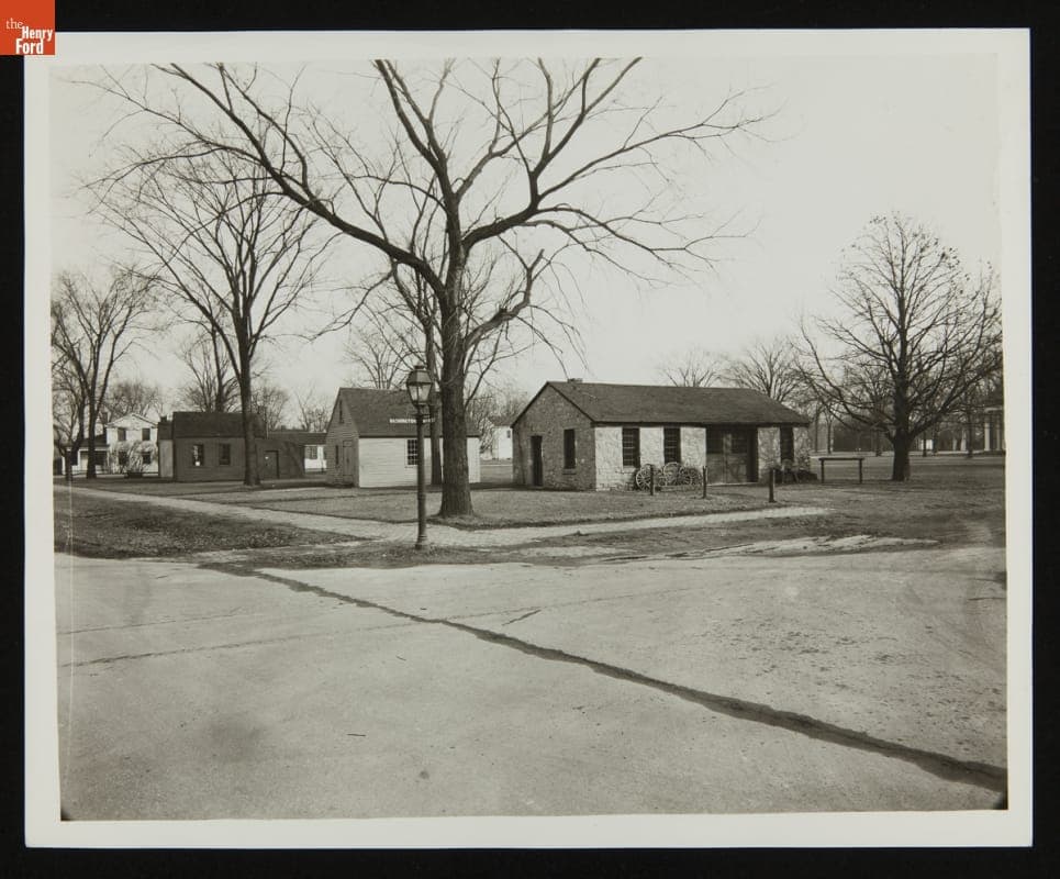 Blacksmith Shop in Greenfield Village, near KIngston Cooper Shop, Currier Shoe Shop, and Plymouth House, circa 1930