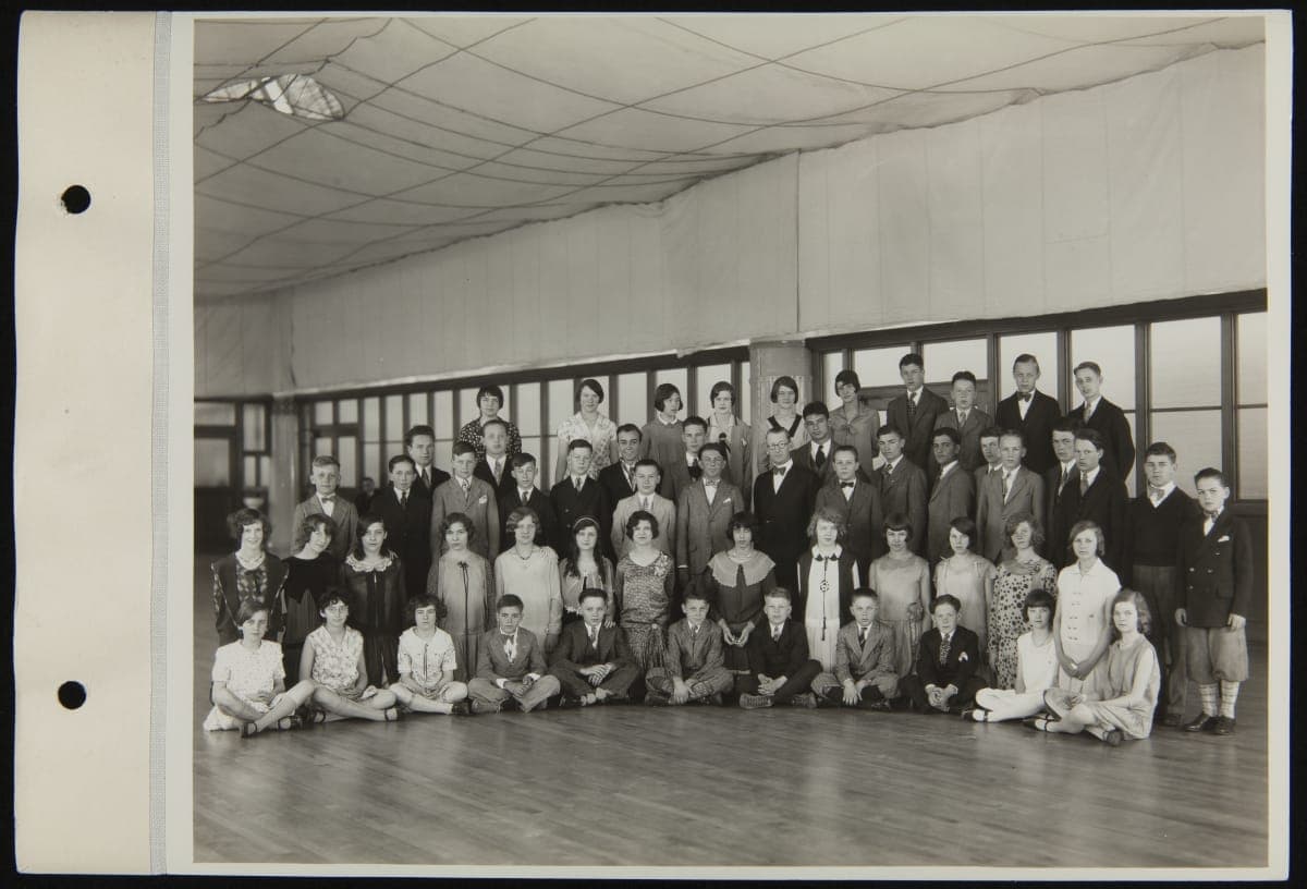 Edison Institute School Students and Faculty in the Dance Room of Ford Engineering Laboratory, May 1929