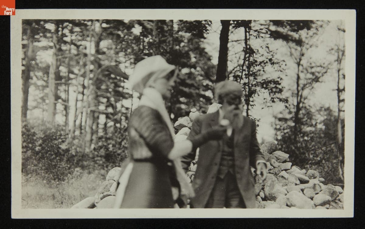 John Burroughs and Clara Barrus at the Site of Thoreau's Walden Pond Cabin, September 1913