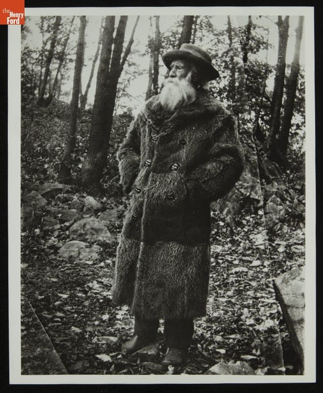 John Burroughs Wearing His Woodchuck Fur Coat, near Slabsides, November 7, 1920
