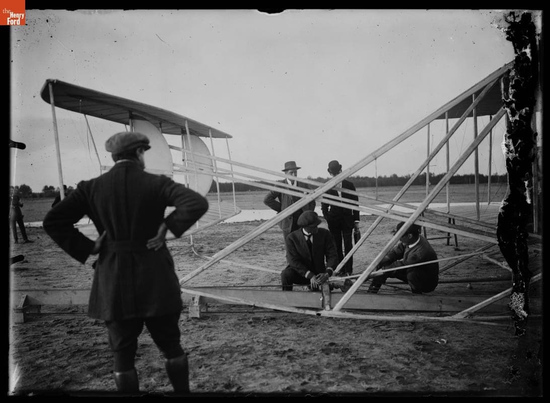 Wilbur Wright Preparing the Wright Flyer, France, 1908-1909