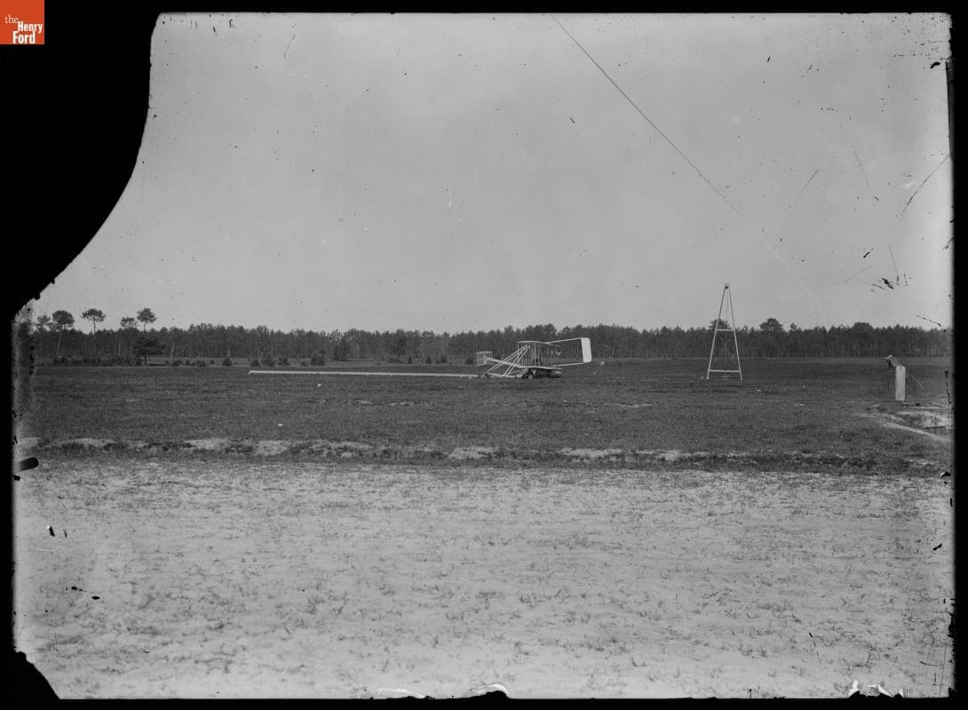 The Wright Flyer on the Ground near the Launching Derrick, France, 1908-1909