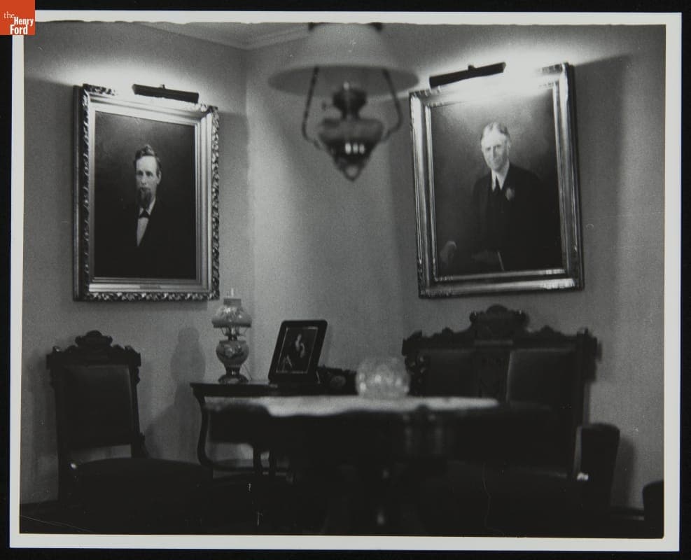 Portraits of Harvey S. Firestone and Benjamin Firestone Hang in the Parlor of Firestone Farm at its Original Site, Columbiana County, Ohio, 1965
