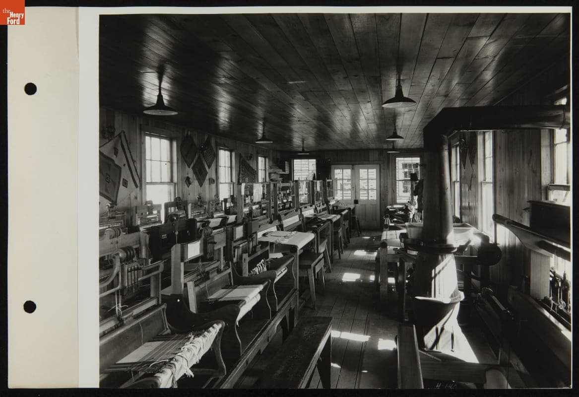 Looms inside the Weaving Shed near Plymouth Carding Mill, Greenfield Village, April 1, 1940