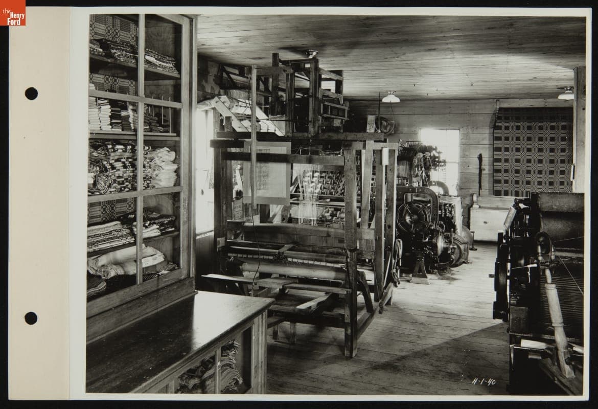 Textile-Working Equipment inside Plymouth Carding Mill (now Gunsolly Carding Mill), Greenfield Village, 1940