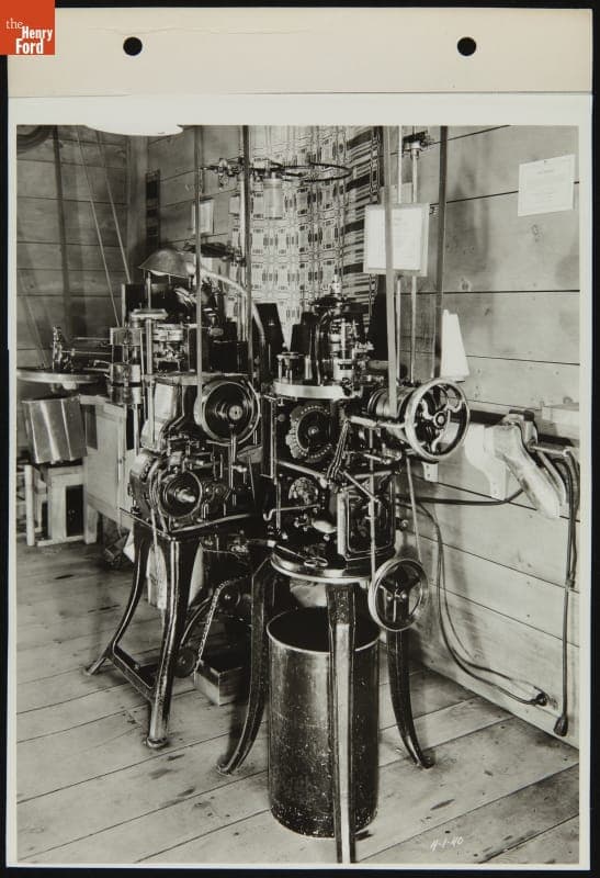 Knitting Machines in Plymouth Carding Mill (now Gunsolly Carding Mill), Greenfield Village, 1940
