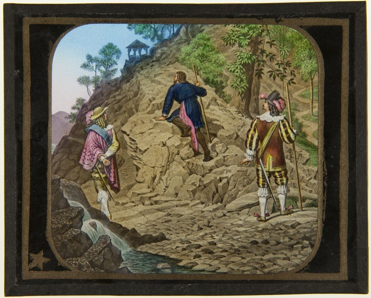 Lantern Slide,"Pilgrim's Progress, Christian Climbing the Hill of Difficulty," 1896-1897