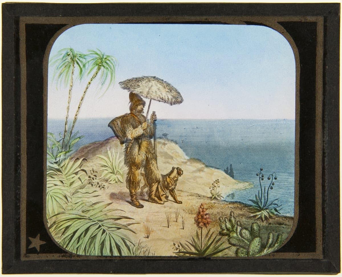 Lantern Slide, "Robinson Crusoe, He Starts on his Journey," 1894