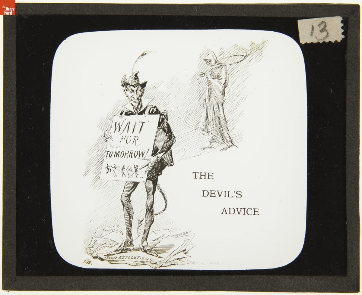 Lantern Slide, "The Devil's Advice" Cartoon, 1890-1910