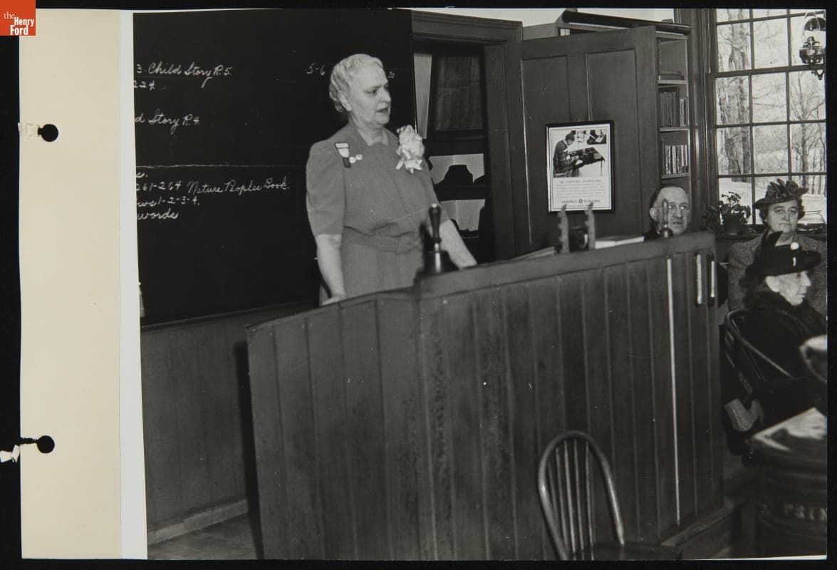 Former Teacher Sabria Palmer Lamb in Scotch Settlement School, Greenfield Village, 1941