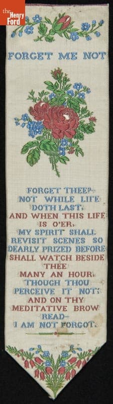 Stevengraph Bookmark, "Forget Me Not," 1860-1890