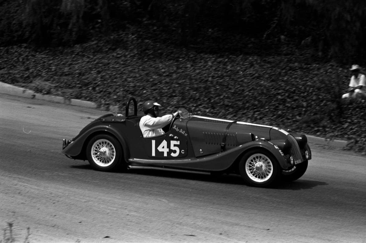 Lew Spencer Driving Morgan +4 at Pomona Road Races, July 1962