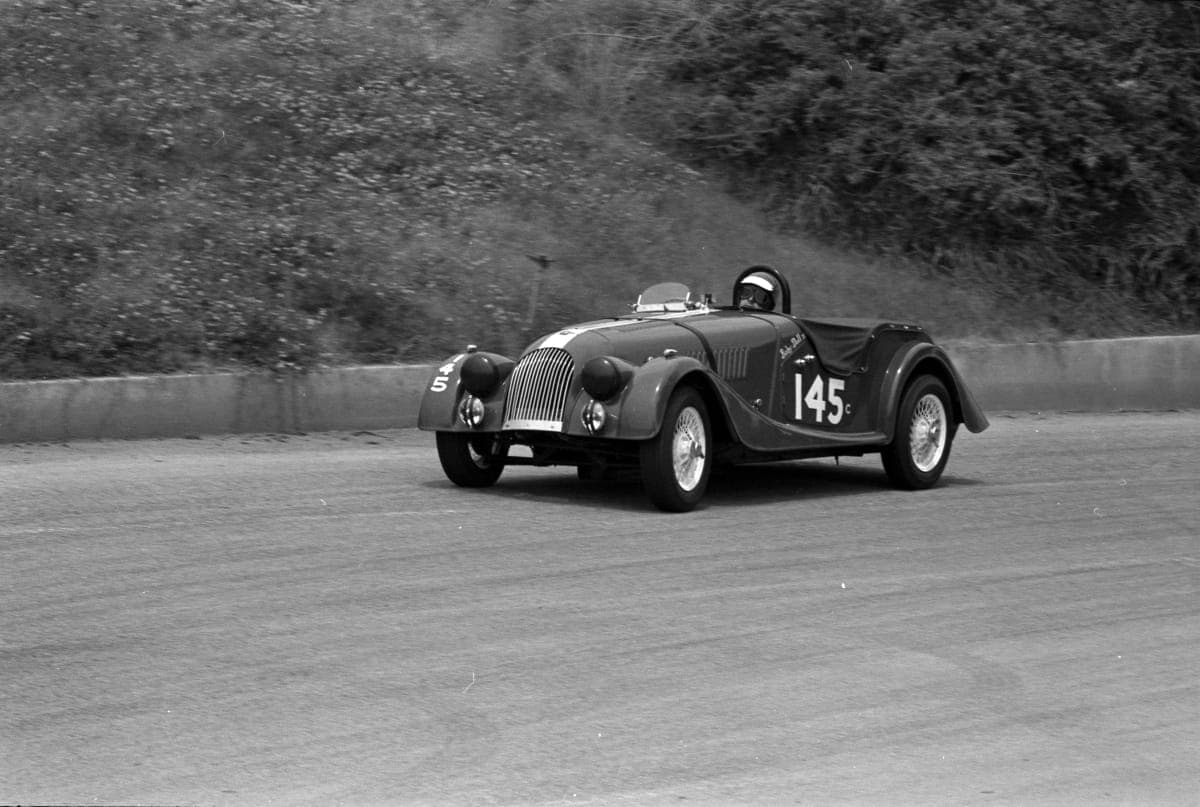 Lew Spencer Driving Morgan +4 at Pomona Road Races, July 1962