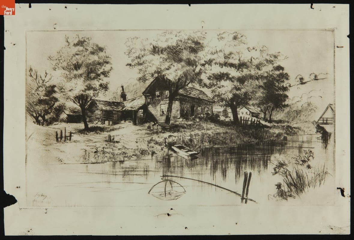 Drawing of Edison Homestead at its Original Site in Vienna, Ontario, Canada, 1898