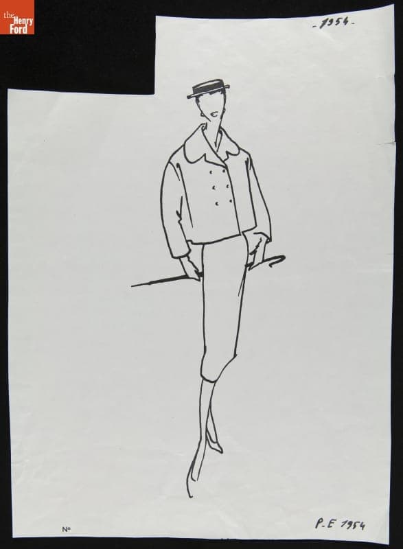 Christian Dior Fashion Design Drawing, 1954