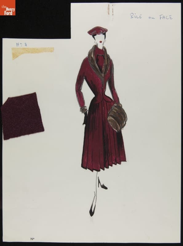 Christian Dior Fashion Design Drawing, "Pile ou Face," 1953-1954