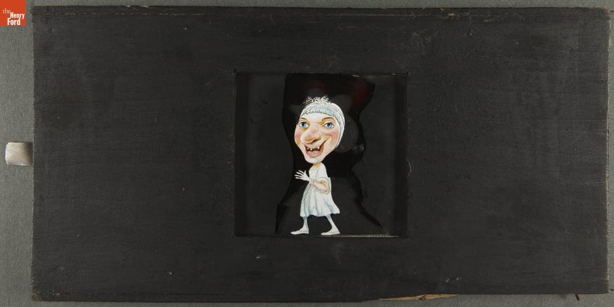 Mechanical Lantern Slide, "Mirabelle - Horsewoman of the Paris Hippodrome," 1870-1915