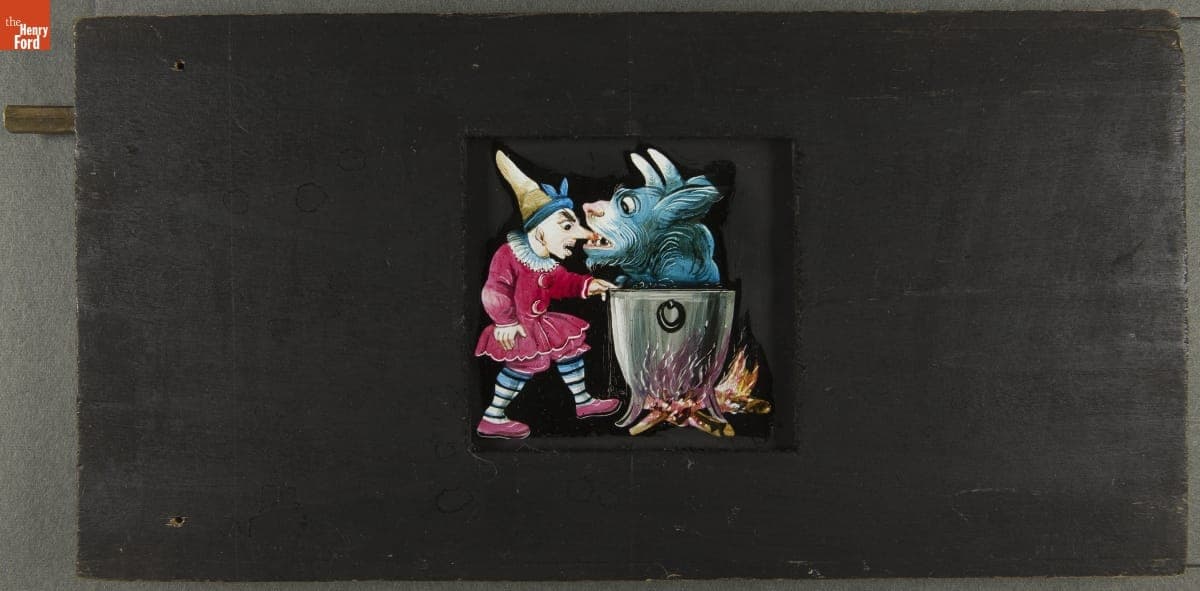 Mechanical Lantern Slide, "The Devil's Pot Catches Simpletons," 1860-1900