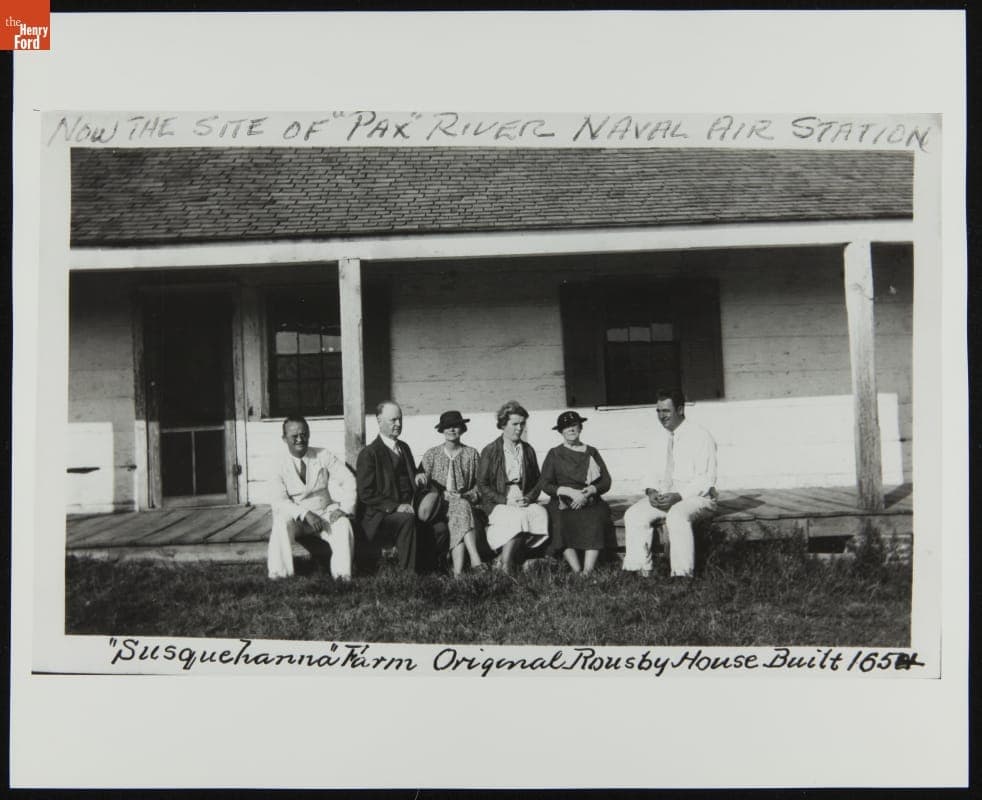 Willson Knight, Harvey S. Knight, Dorothy Knight, Helen Mattingly, Ann Knight, and J. Maguire Mattingly, Sr. outside Susquehanna House, October 1936