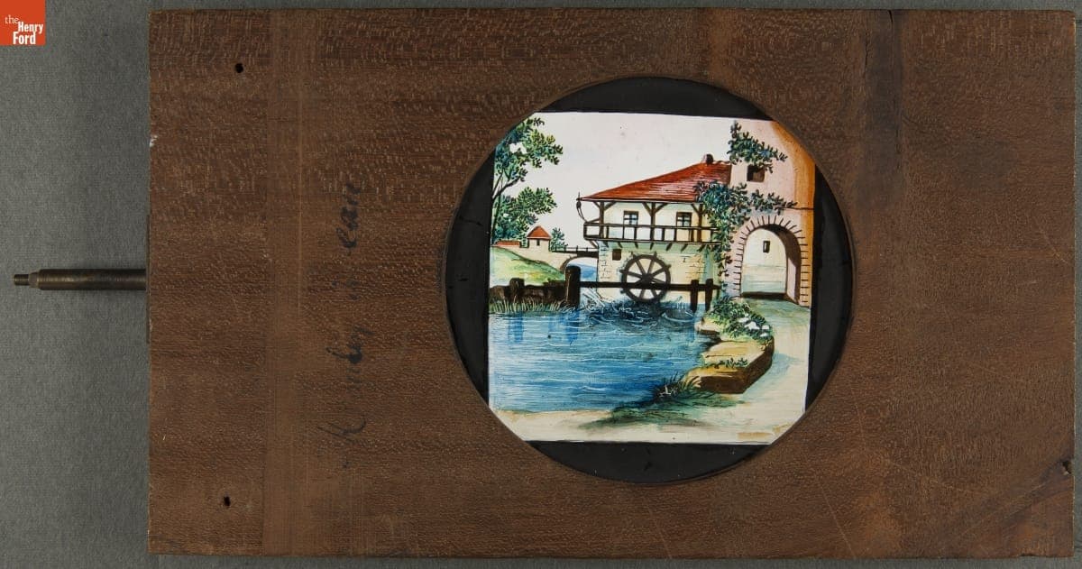 Mechanical Lantern Slide, "The Water Wheel," 1860-1900