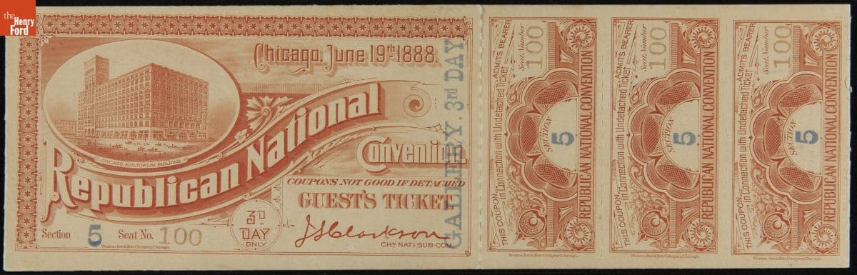Guest Tickets for the 1888 Republican National Convention