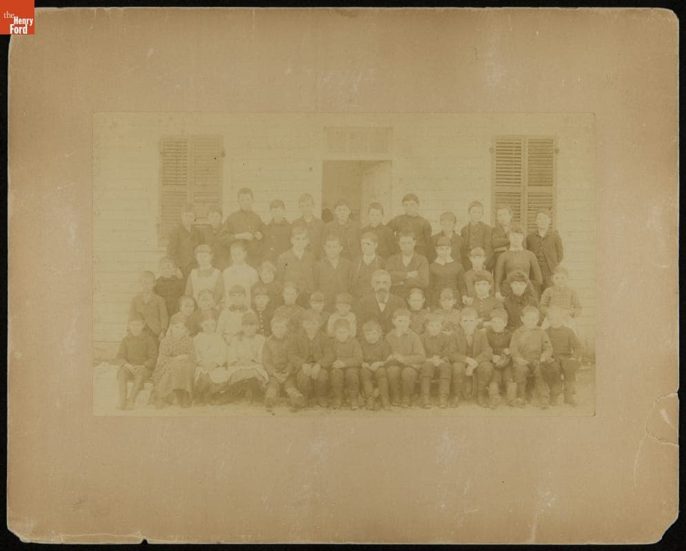 Students and Teachers outside Miller School, Springwells Township, Michigan, circa 1875