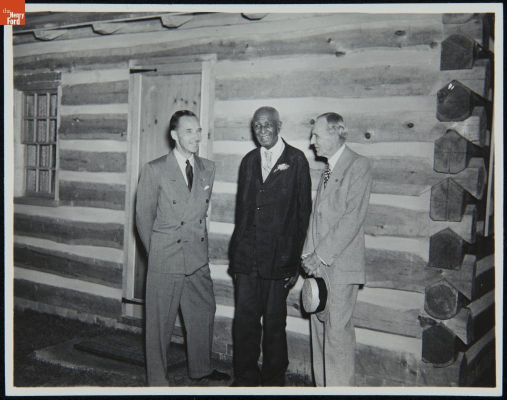 Edsel Ford, George Washington Carver, and Henry Ford in Greenfield Village, July 1942