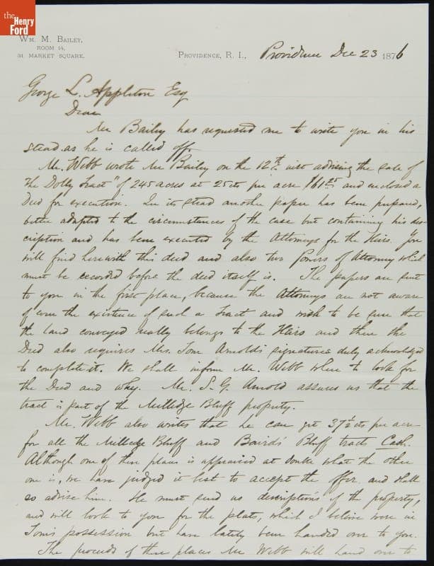 Letter from William Talbot to George L. Appleton, December 23, 1876