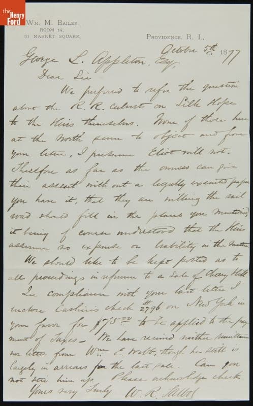 Letter from William Talbot to George Appleton, October 5, 1877