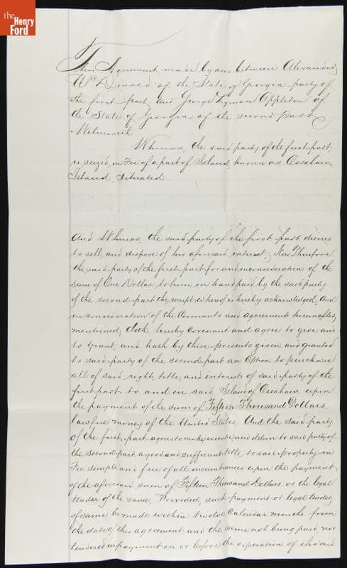 Agreement for the Purchase of Ossabaw Island by George Appleton from Alexander McDonald, November 1, 1877
