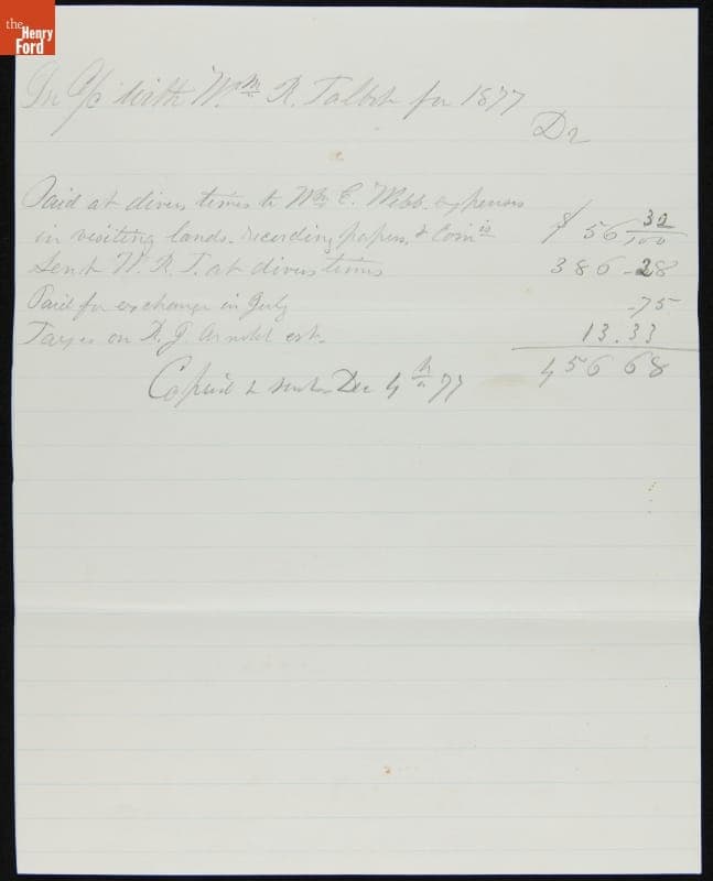 Record of George Appleton's Account with William Talbot, 1877