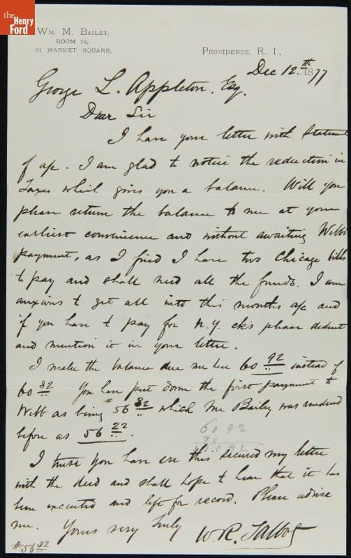 Letter from William Talbot to George Appleton, December 12, 1877