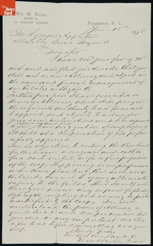 Letter from William Bailey to George Appleton, January 18, 1878