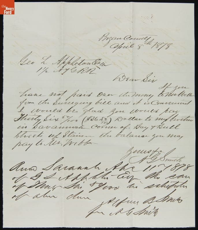 Letter from A. G. Smith to George Appleton, April 8, 1878