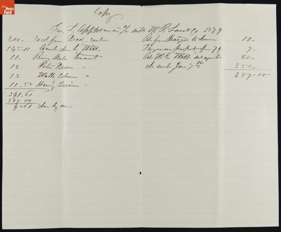 George L. Appleton's Account Held at The West Providence Land Company, 1879