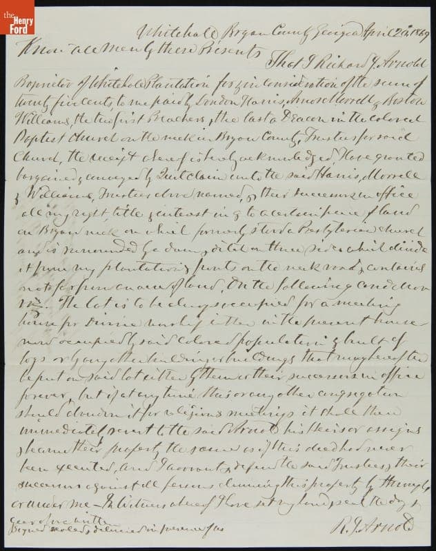 Quit Claim Letter by Richard J. Arnold, 1869