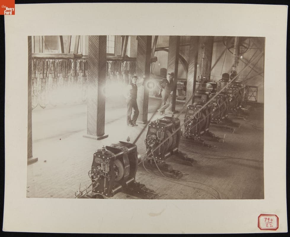 A. L. Hadley and James J. Wood Testing Arc Lamps and Wood's System Dynamos at the Fort Wayne Electric Corporation, circa 1894