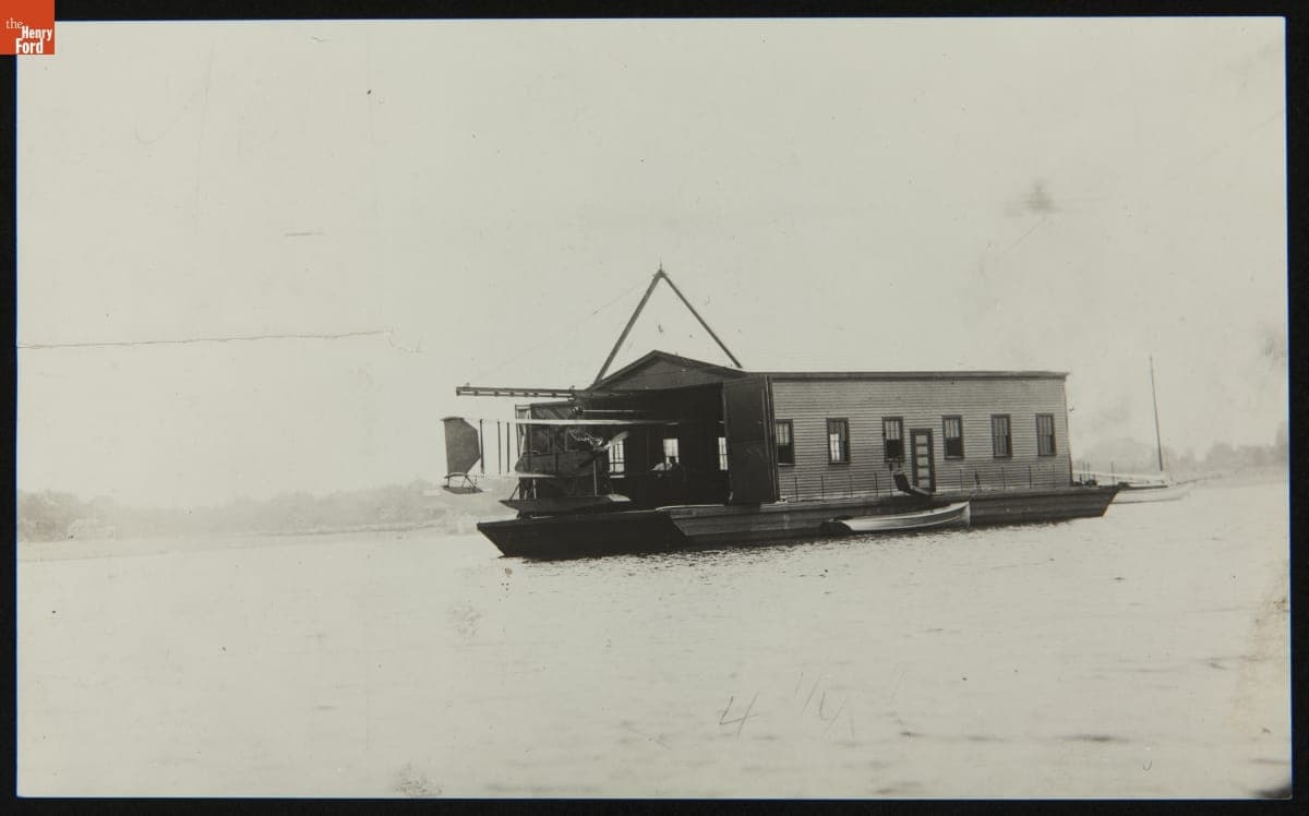 Hoisting Vincent Astor's Burgess-Dunne Seaplane into Its Floating Hangar, 1914-1915