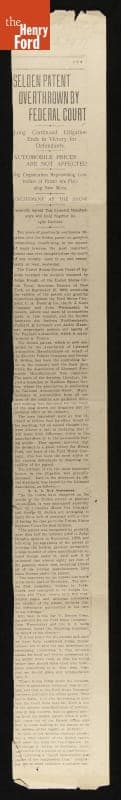 "Selden Patent Overthrown by Federal Court," 1911